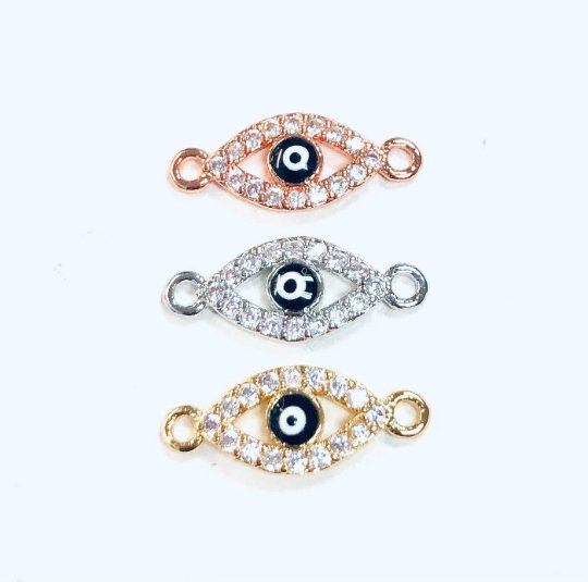 Cubic Zirconia Outlined Evil Eye Protection Gold plated  Cooper Charm Connector Crystal Rhinestone CZ Pave Czech Made For Bracelet F-338 F-615 F-616