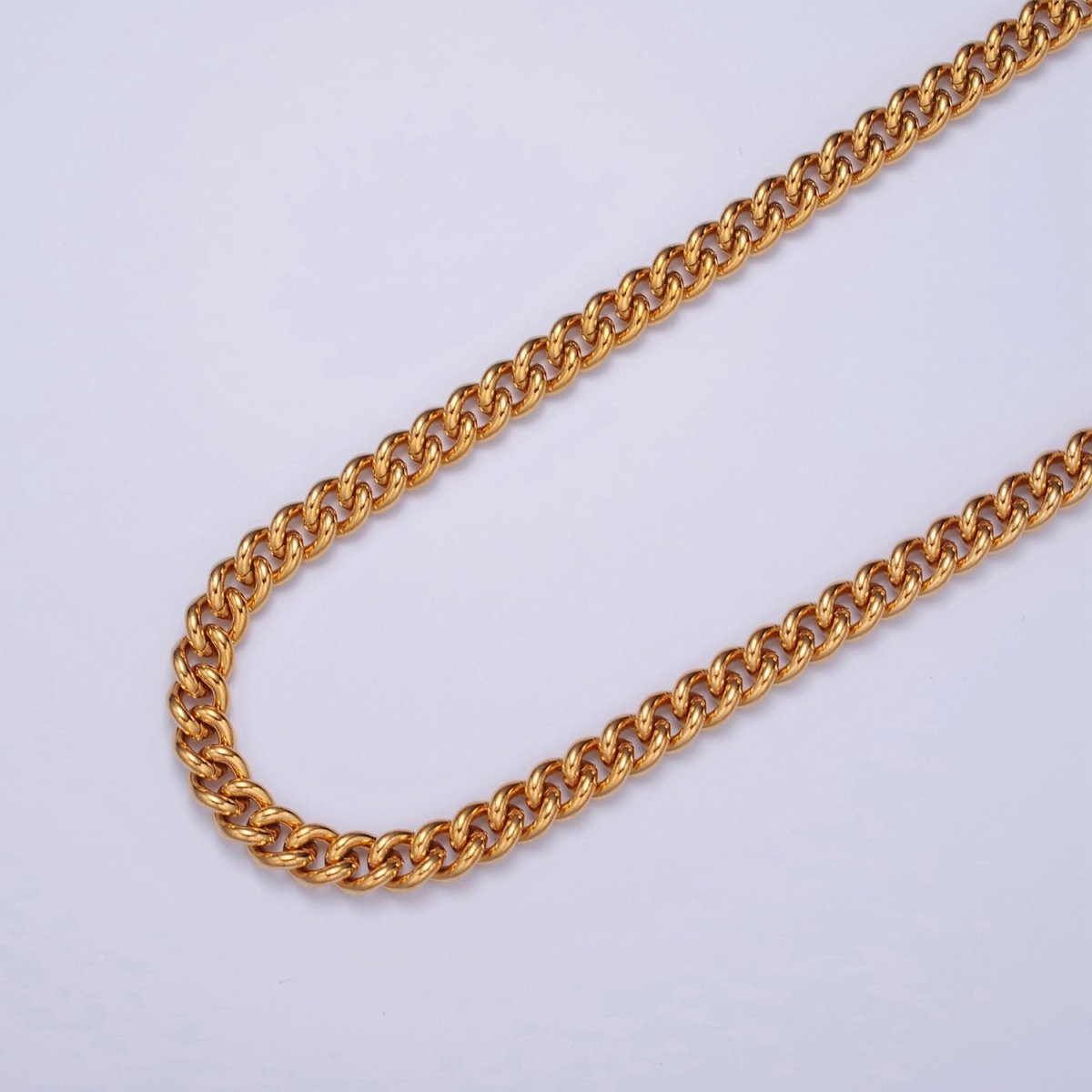 Curb Link Unfinished Chain, 5.3mm 24k Gold plated Chain 19.5 inch long | WA-1393 Clearance Pricing - DLUXCA