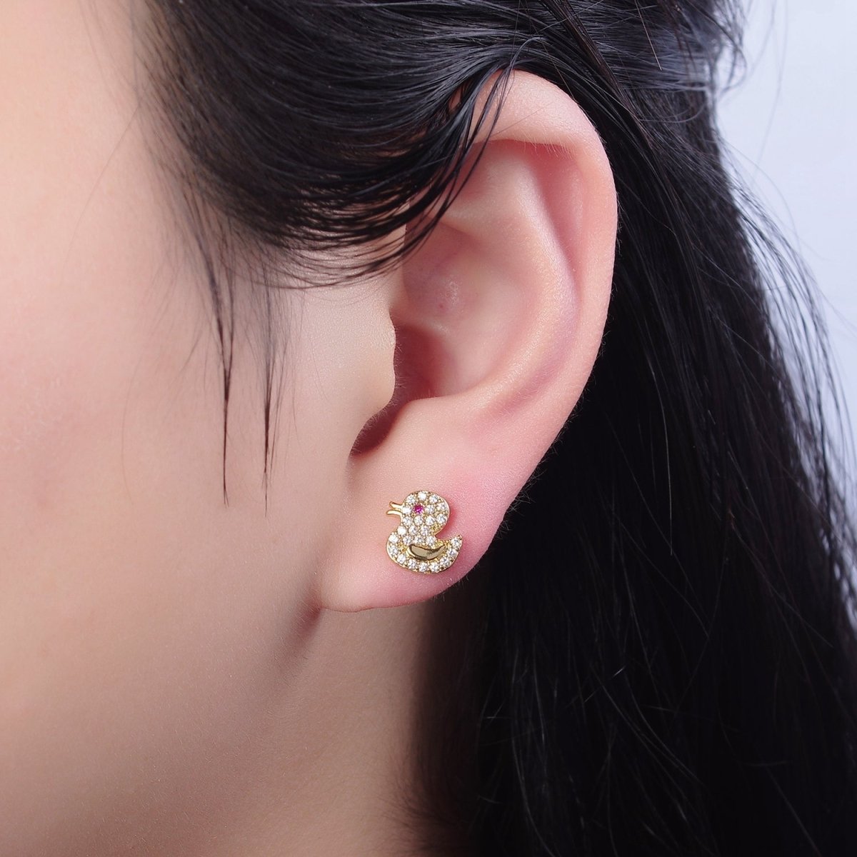 Cute 24K Gold plated Duck Ear Studs Earrings Animal Earrings gift for kids V-133 - DLUXCA