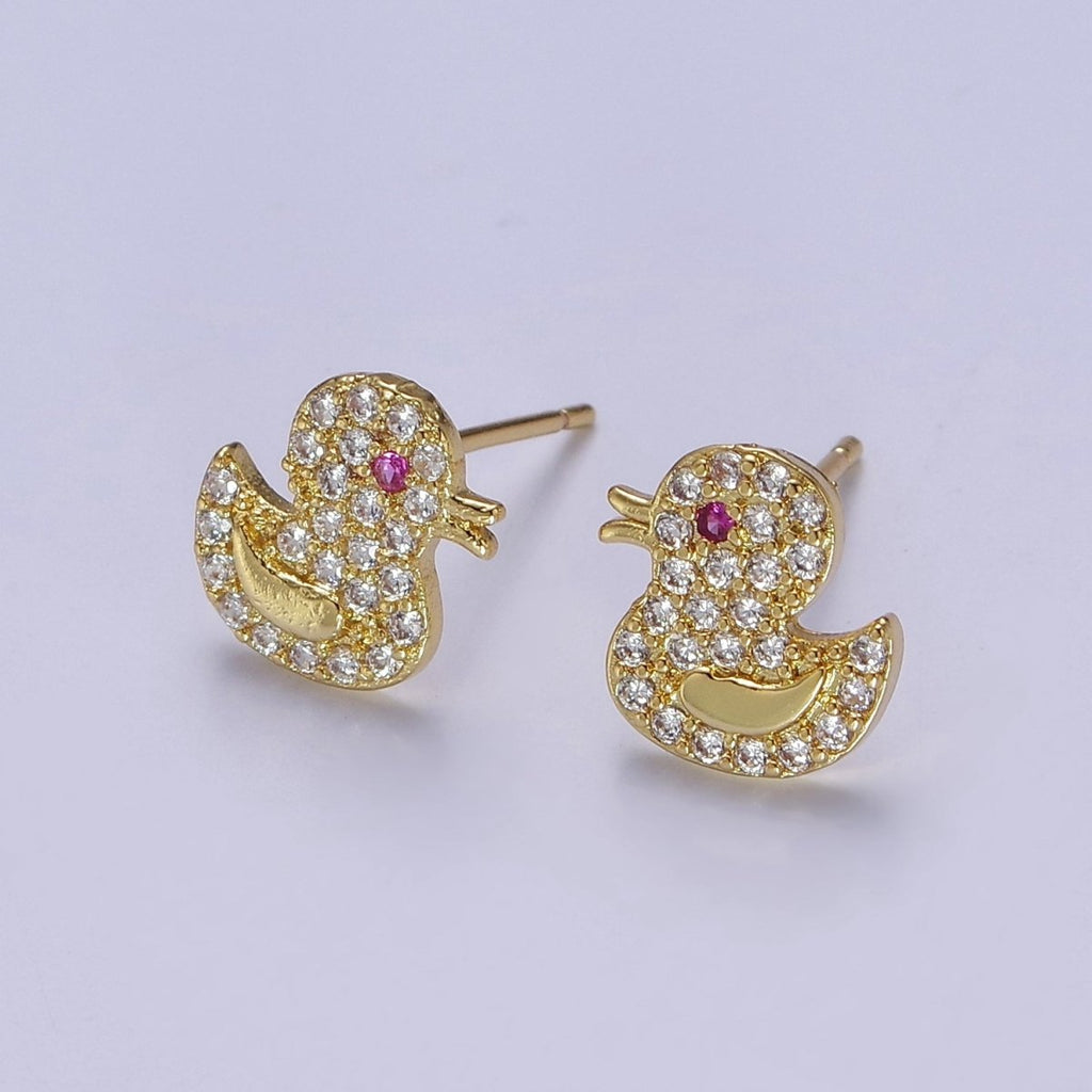 Cute 24K Gold plated Duck Ear Studs Earrings Animal Earrings gift for kids V-133 - DLUXCA