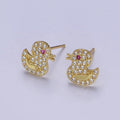 Cute 24K Gold plated Duck Ear Studs Earrings Animal Earrings gift for kids V-133 - DLUXCA