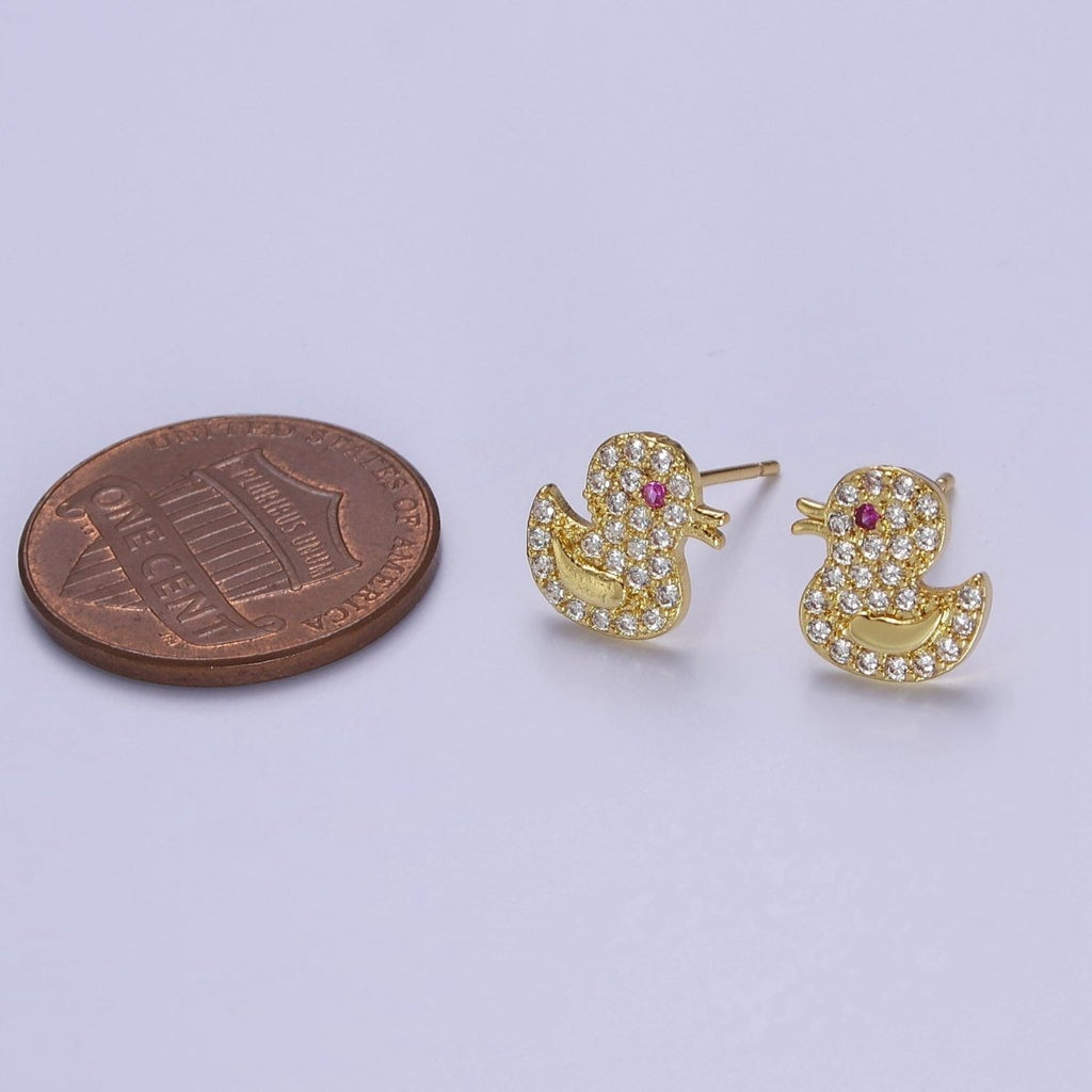 Cute 24K Gold plated Duck Ear Studs Earrings Animal Earrings gift for kids V-133 - DLUXCA