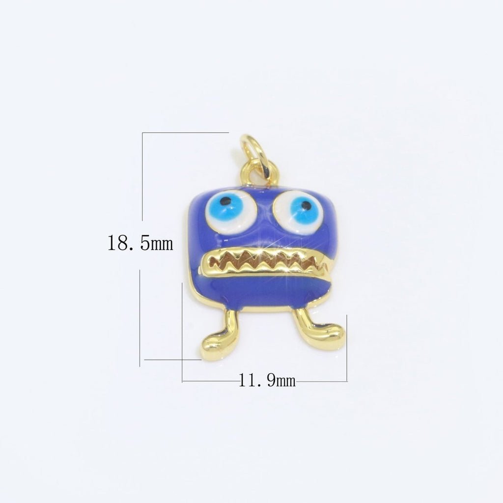 Cute Dainty Monster Charm, Enamel Robot Pendant Halloween Kids Monster Charm for Necklace Earring Bracelet Component Blue Red Monster M-546 M-547 - DLUXCA