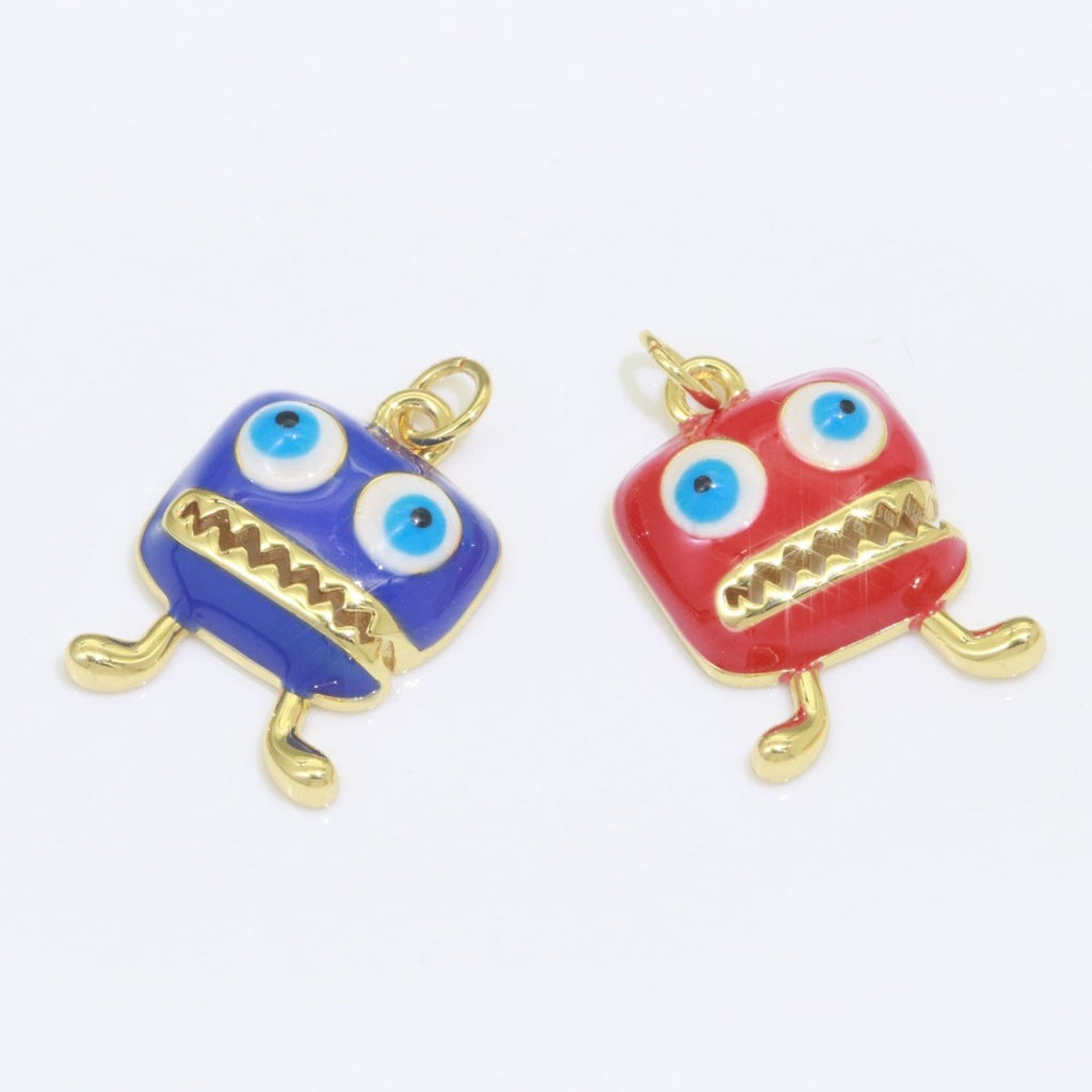 Cute Dainty Monster Charm, Enamel Robot Pendant Halloween Kids Monster Charm for Necklace Earring Bracelet Component Blue Red Monster M-546 M-547 - DLUXCA