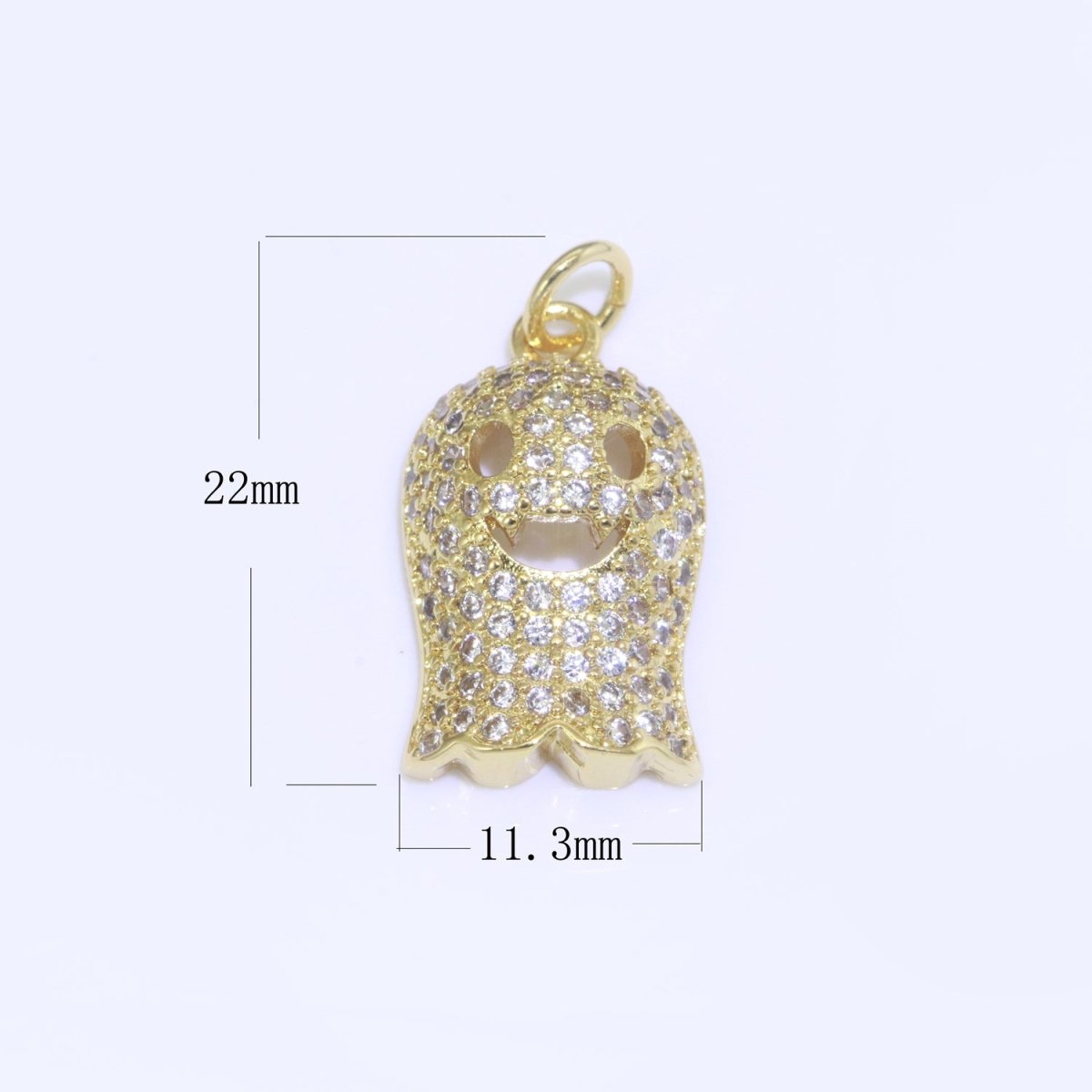 Cute Ghost Charm, Micro Pave Gold plated Ghost Charm Necklace, Halloween Gift for Necklace Bracelet Earring Jewelry Making Supply M-563 - DLUXCA