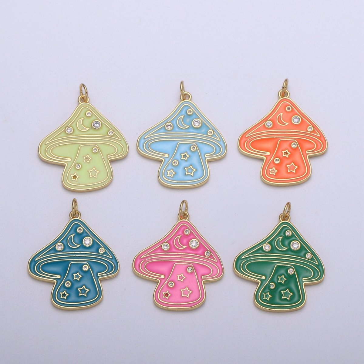 Cute Gold plated Mushroom Enamel Charm Light Blue, Green, Orange, Pink, Tosca, Yellow E-263-E-268