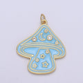 Cute Gold plated Mushroom Enamel Charm Light Blue, Green, Orange, Pink, Tosca, Yellow E-263-E-268