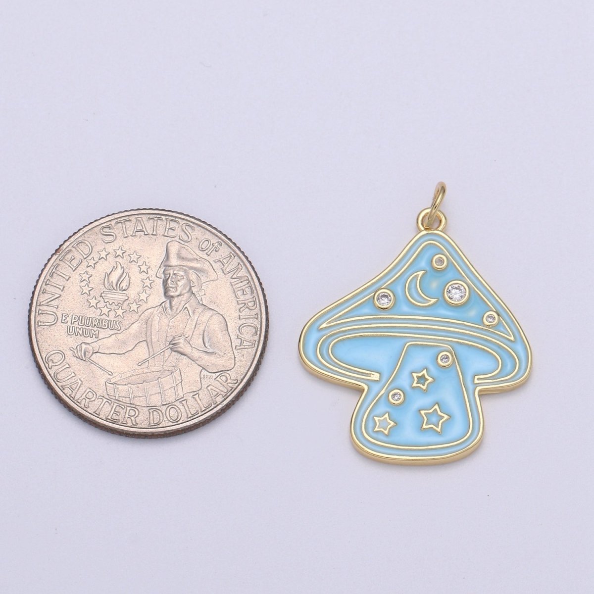 Cute Gold plated Mushroom Enamel Charm Light Blue, Green, Orange, Pink, Tosca, Yellow E-263-E-268