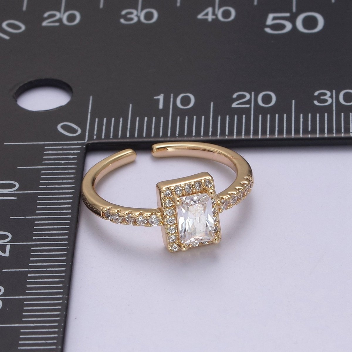 CZ 16k Gold plated Princess Cut Diamond Cubic Bezel Set Ring Wedding Band Birthday Christmas Gift U-310 - DLUXCA