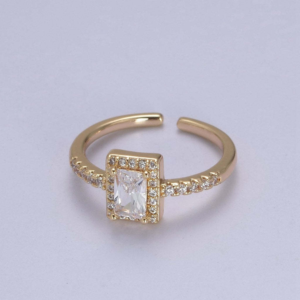 CZ 16k Gold plated Princess Cut Diamond Cubic Bezel Set Ring Wedding Band Birthday Christmas Gift U-310 - DLUXCA