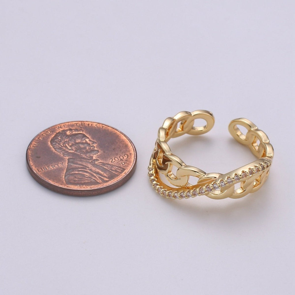 Cz Chain Ring - Curb Chain Ring - Gold Ring - Stackable Rings - Minimalist Ring - Twist Chain Ring - Statement Ring - Layering Ring R-152 - DLUXCA