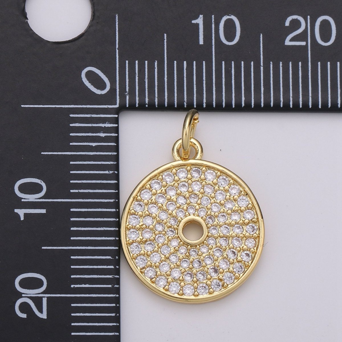 CZ Clear Micro Pave Coin Charm, Round Disc Pave Charm, Gold plated Micro Pave Dangle Charms for Necklace Bracelet Earring Supply D-352 - DLUXCA