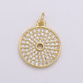 CZ Clear Micro Pave Coin Charm, Round Disc Pave Charm, Gold plated Micro Pave Dangle Charms for Necklace Bracelet Earring Supply D-352 - DLUXCA