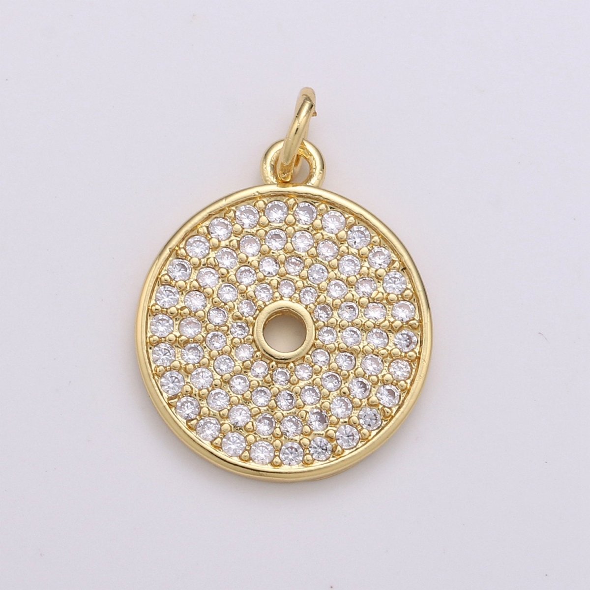 CZ Clear Micro Pave Coin Charm, Round Disc Pave Charm, Gold plated Micro Pave Dangle Charms for Necklace Bracelet Earring Supply D-352 - DLUXCA