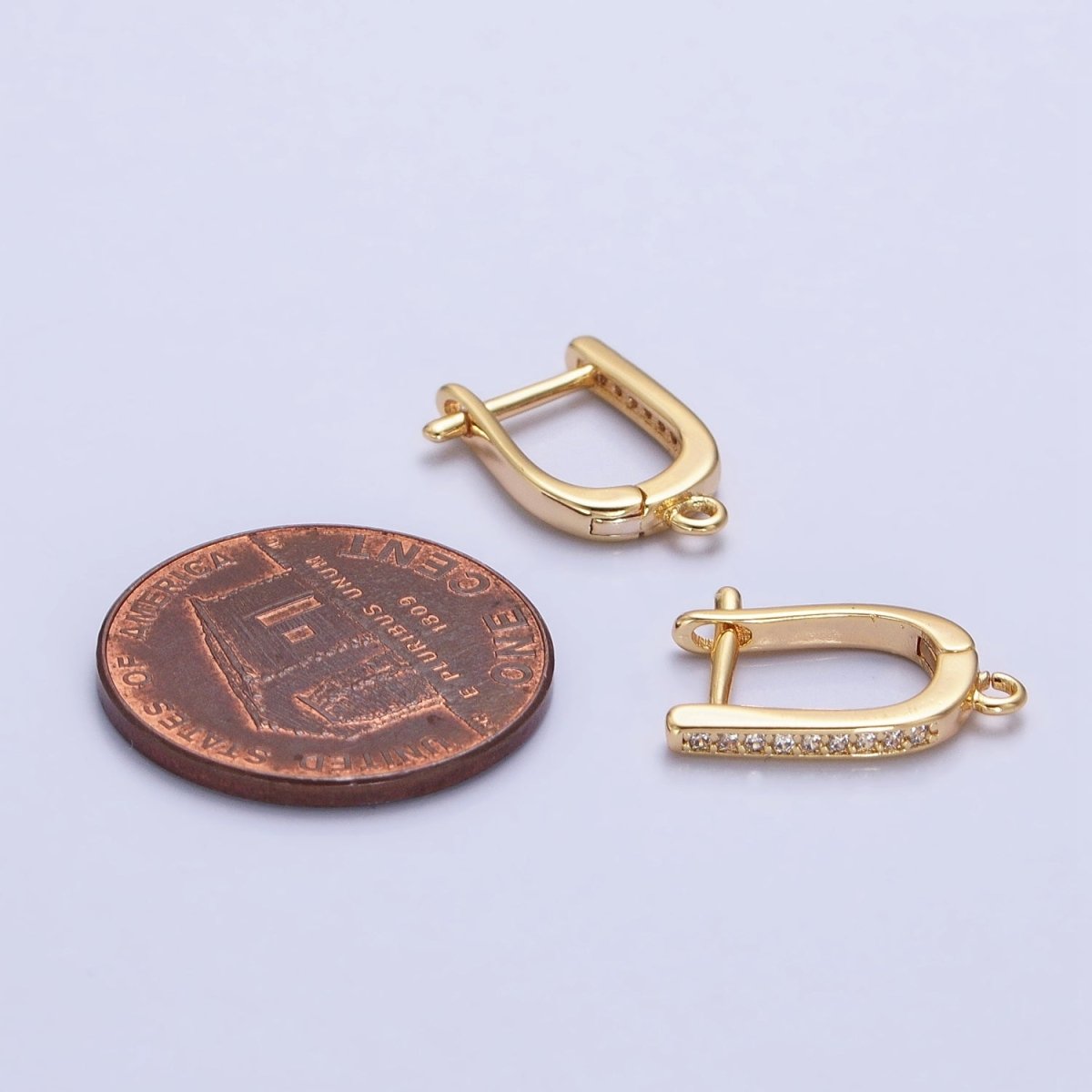 CZ Gold Huggie Earring one touch w/ open link Gold / Silver Earring Lever back earring making Supply Z-160 Z-159 - DLUXCA