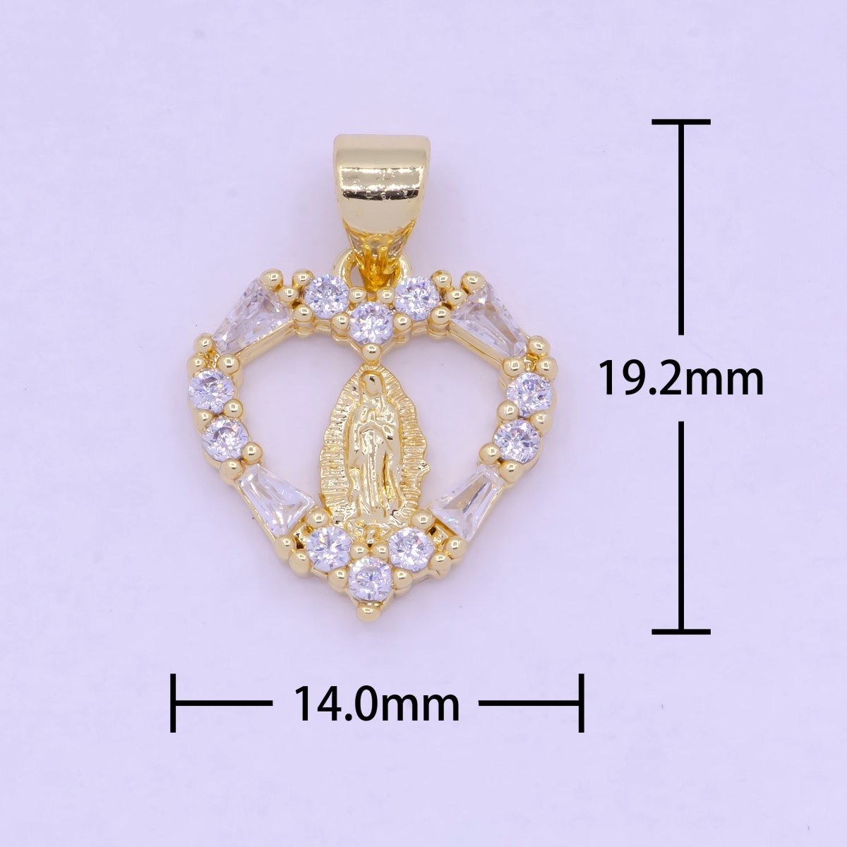 CZ Heart Virgin Mary Pendant Gold plated Lady Guadalupe Charm for Necklace Bracelet X-462 - DLUXCA