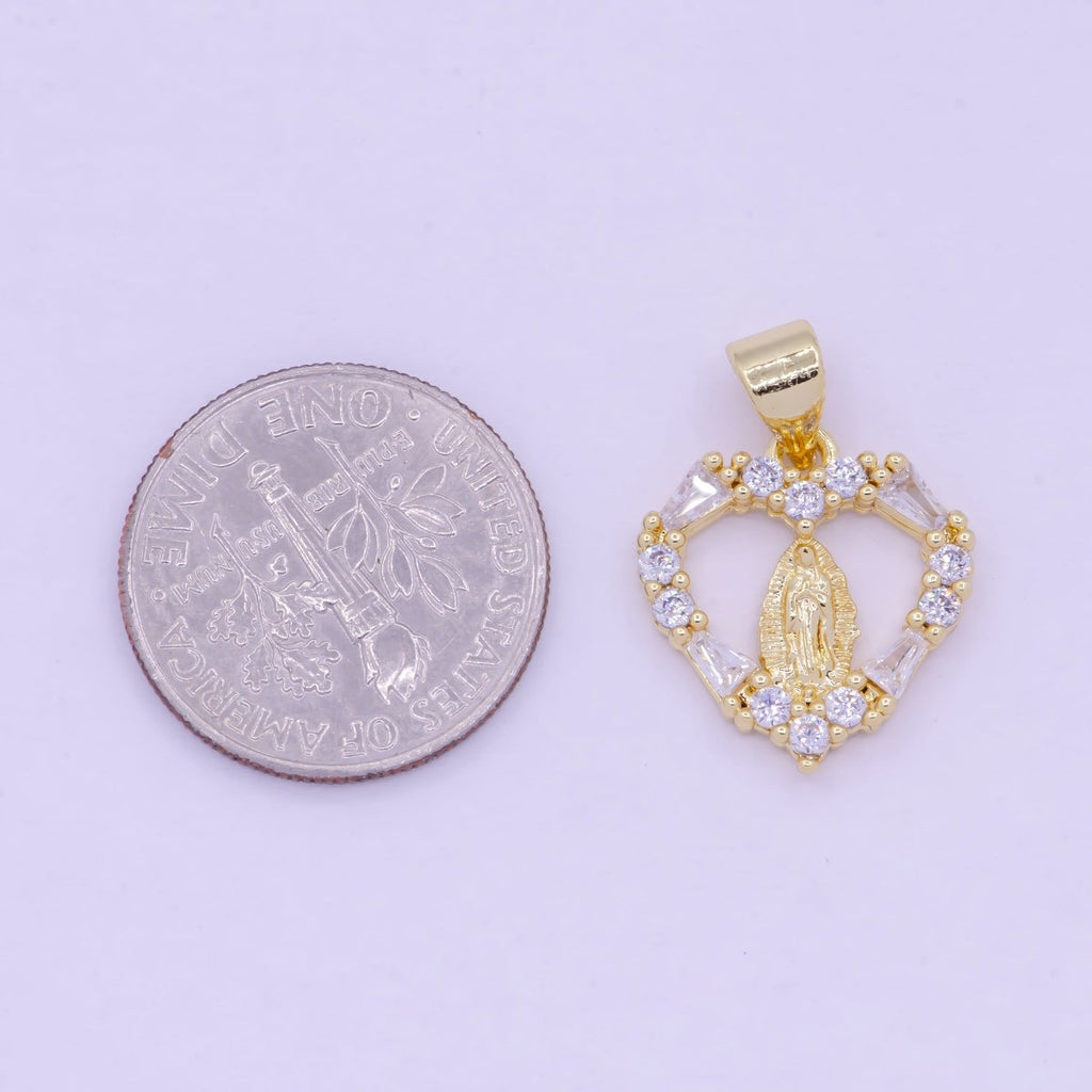 CZ Heart Virgin Mary Pendant Gold plated Lady Guadalupe Charm for Necklace Bracelet X-462 - DLUXCA