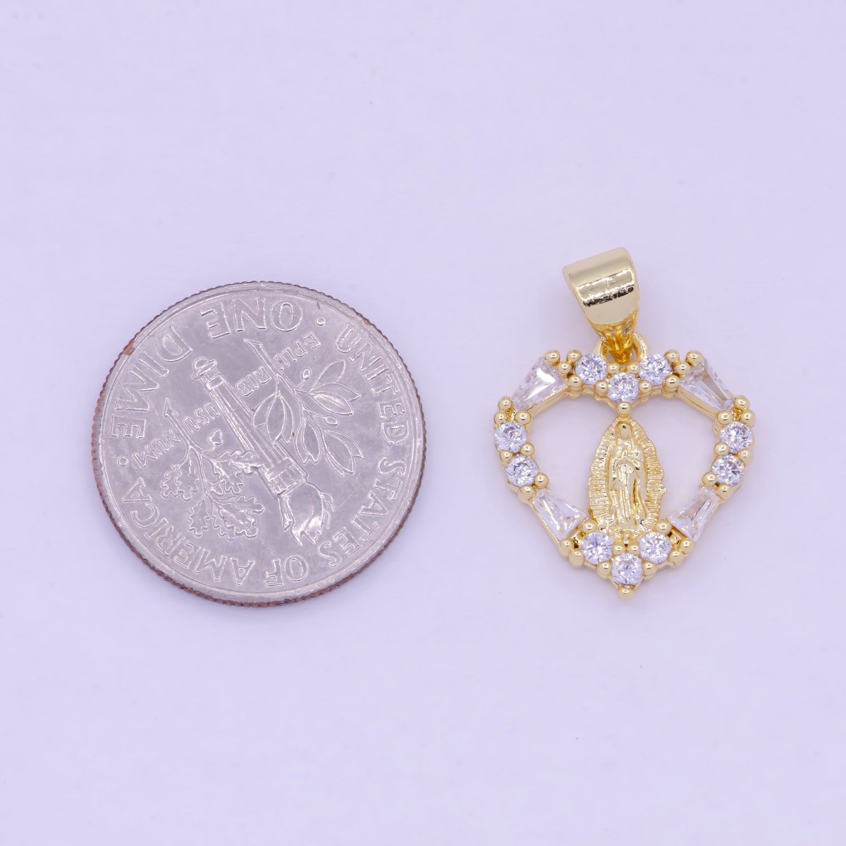 CZ Heart Virgin Mary Pendant Gold plated Lady Guadalupe Charm for Necklace Bracelet X-462 - DLUXCA