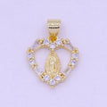 CZ Heart Virgin Mary Pendant Gold plated Lady Guadalupe Charm for Necklace Bracelet X-462 - DLUXCA