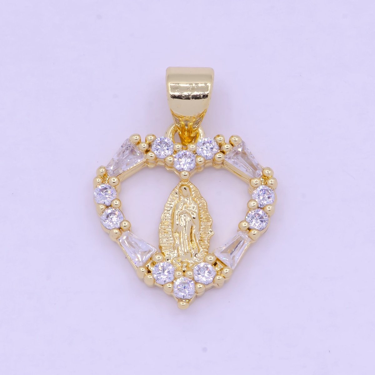 CZ Heart Virgin Mary Pendant Gold plated Lady Guadalupe Charm for Necklace Bracelet X-462 - DLUXCA