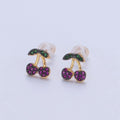 CZ Micro Pave 24K Gold plated Cherry Fruit Stud Earrings V-450 - DLUXCA