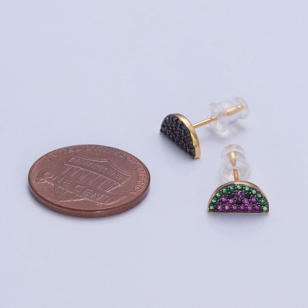 CZ Micro Pave 24K Gold plated Watermelon Fruit Stud Earrings V-449 - DLUXCA