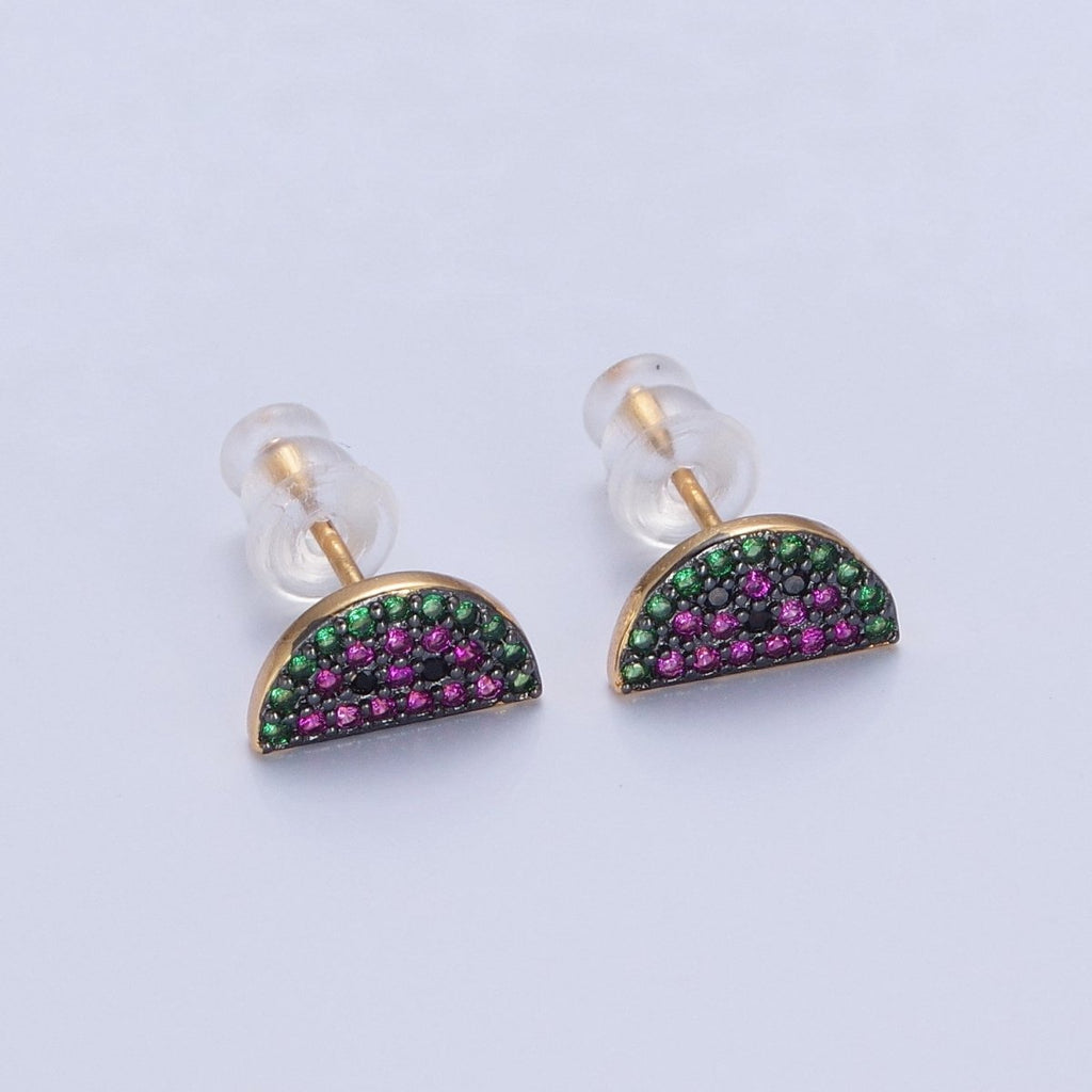 CZ Micro Pave 24K Gold plated Watermelon Fruit Stud Earrings V-449 - DLUXCA