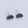 CZ Micro Pave 24K Gold plated Watermelon Fruit Stud Earrings V-449 - DLUXCA