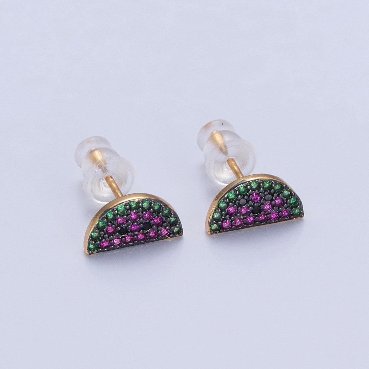 CZ Micro Pave 24K Gold plated Watermelon Fruit Stud Earrings V-449 - DLUXCA