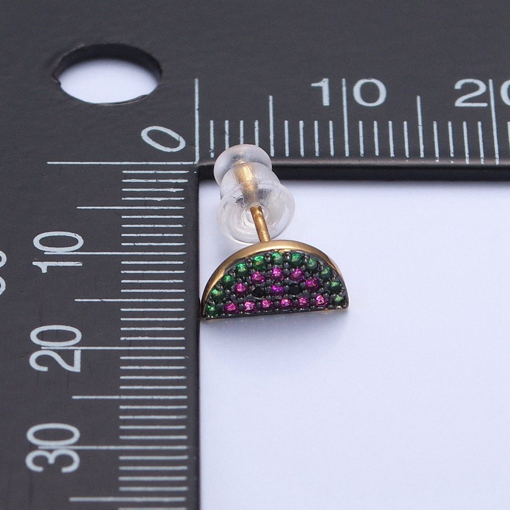 CZ Micro Pave 24K Gold plated Watermelon Fruit Stud Earrings V-449 - DLUXCA