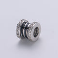 CZ Micro Pave Big Hole Drum Spacer Beads, Cubic Zirconia Large Hole Spacer Beads Silver Black Beads 8.4x9.2mm B-365 - DLUXCA