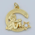 CZ Micro Pave Cherub Angel On Cresent Moon Shape Pendant, Gold plated Charm Pendant, Necklace Bracelet Component M-356 - DLUXCA