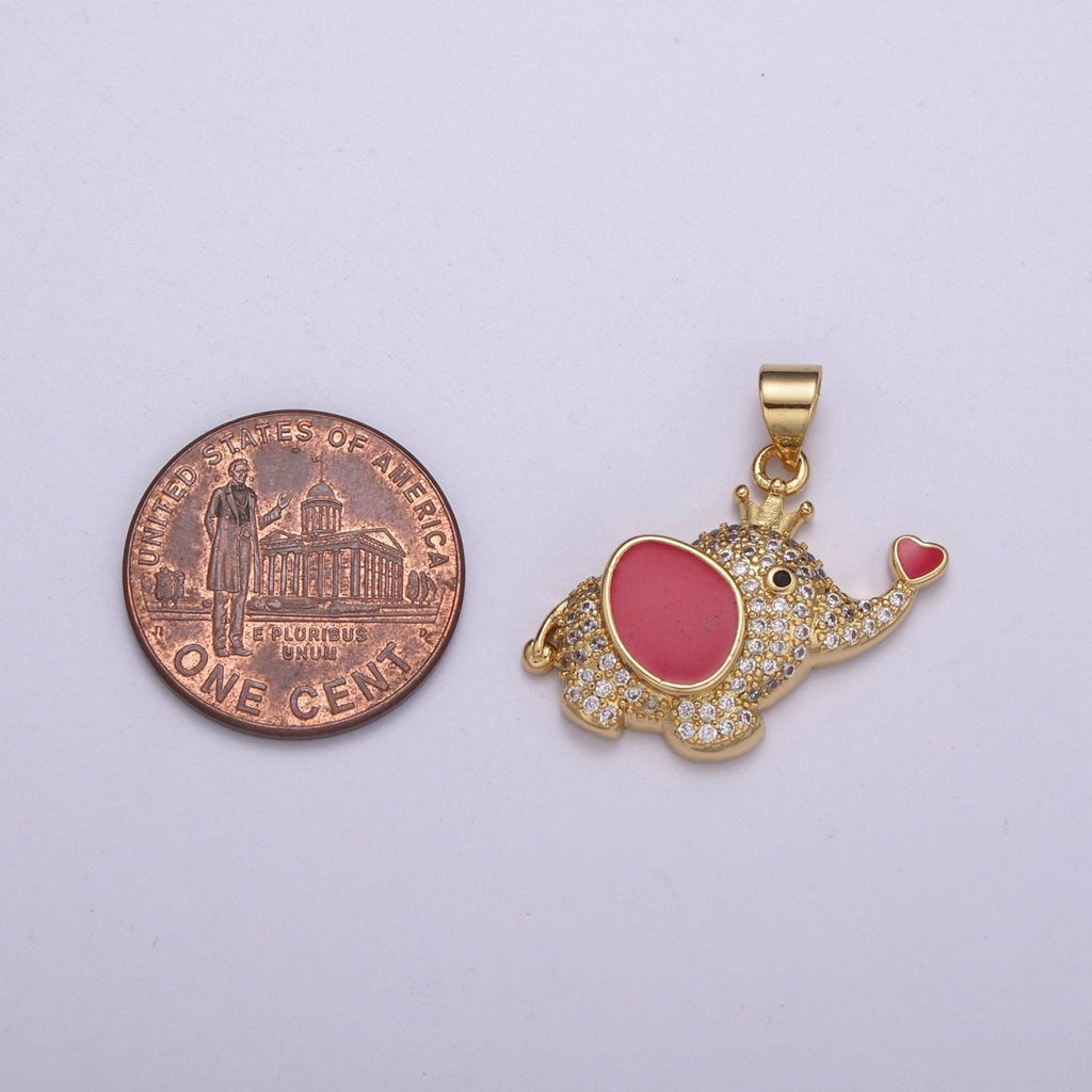 CZ Micro Pave Elephant Shape Pendant Charm,14K Gold plated Elephant Charm, Necklace Bracelet Charm Pendant H-045 H-046