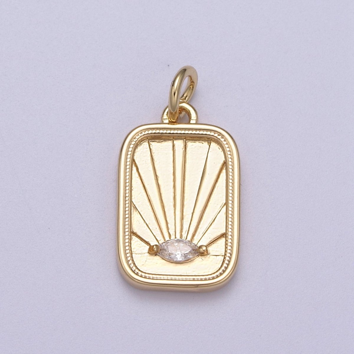 CZ Micro Pave Evil Eye On Rectangle Shape Pendant, 16K Gold plated Sunburst Charm, Necklace Bracelet Earring Supply N-274 - DLUXCA