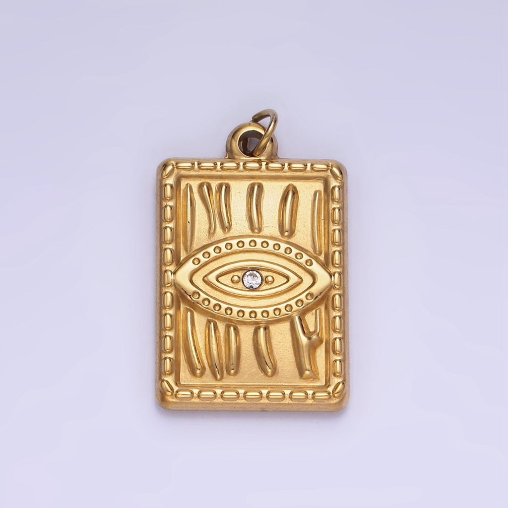 CZ Micro Pave Evil Eye On Rectangle Shape Pendant Stainless Steel Tag Charm P1376 - DLUXCA