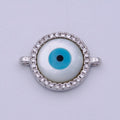 CZ Micro Pave Evil Eye Round Connector with Cubic Zirconia Link Space Connector Bracelet Component 18x13mm F-136 F-137
