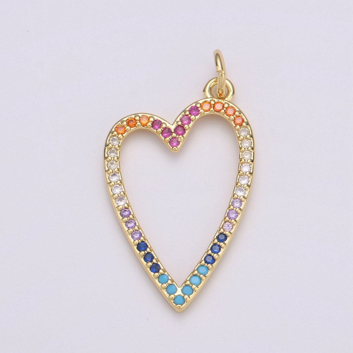 CZ Micro Pave Open Heart Pendant, Cubic Zirconia Pave Pendant, Fashion Jewelry Findings Love Necklace Charm in 14k gold plated charm D-349 - DLUXCA