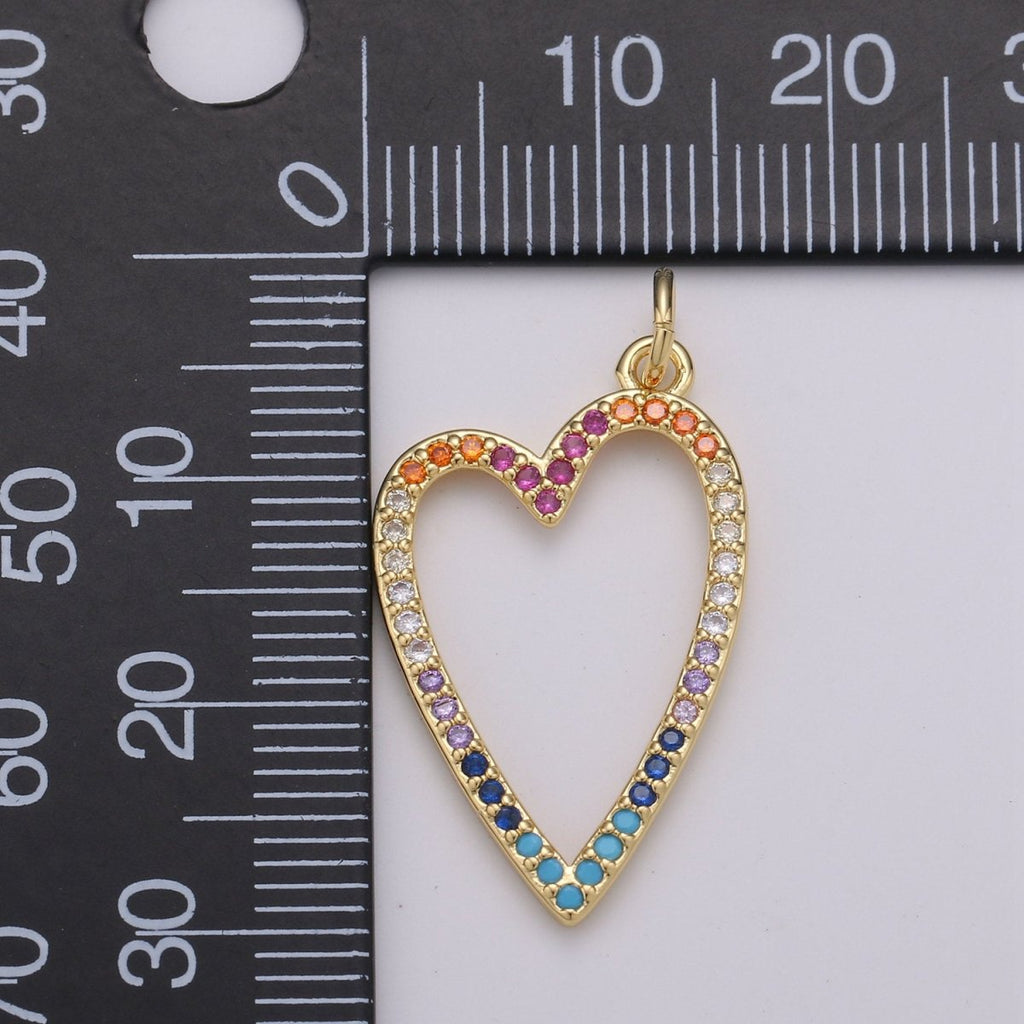 CZ Micro Pave Open Heart Pendant, Cubic Zirconia Pave Pendant, Fashion Jewelry Findings Love Necklace Charm in 14k gold plated charm D-349 - DLUXCA