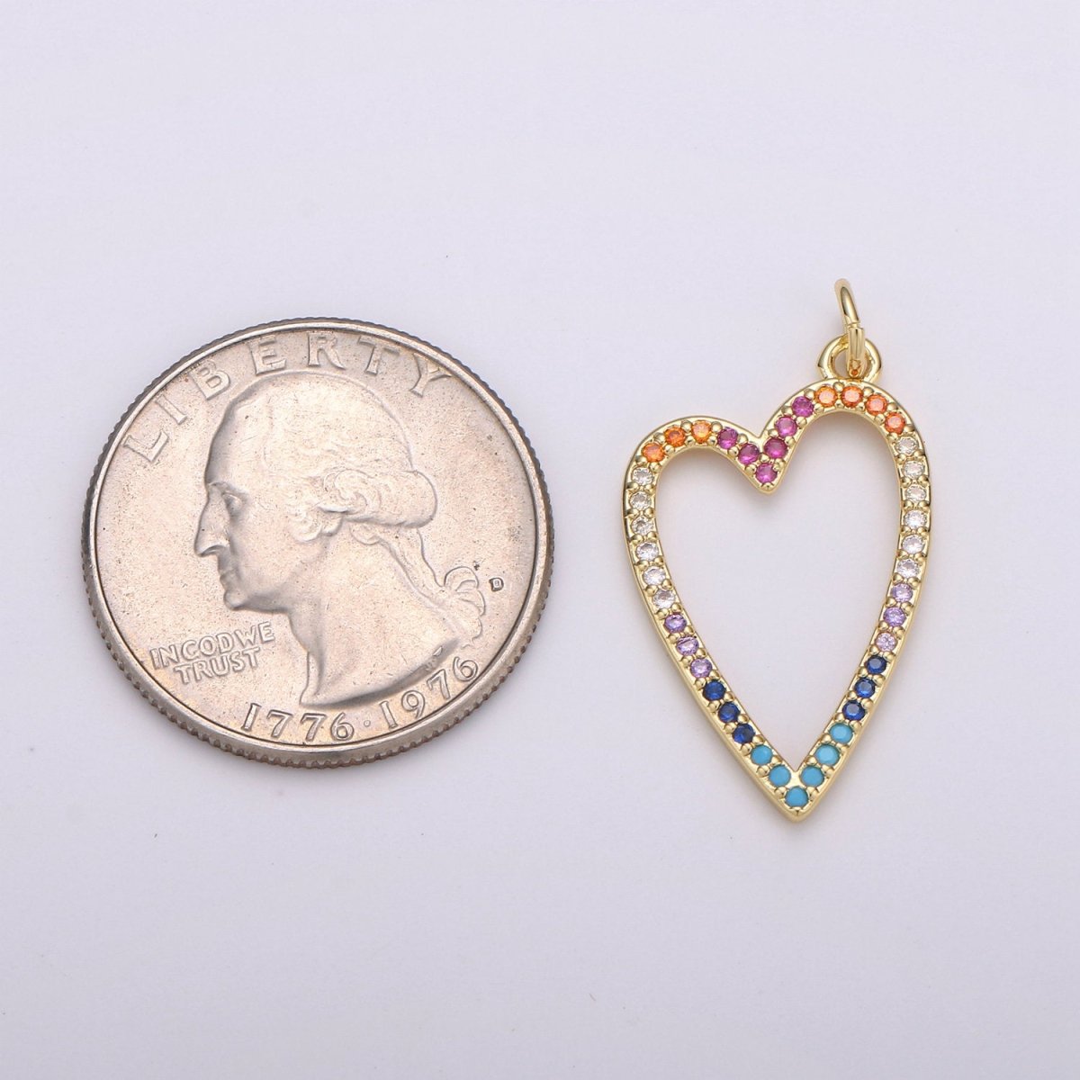 CZ Micro Pave Open Heart Pendant, Cubic Zirconia Pave Pendant, Fashion Jewelry Findings Love Necklace Charm in 14k gold plated charm D-349 - DLUXCA