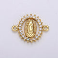 CZ Micro paved Gold Virgin Mother Mary Connectors, Catholic Baptism Charm, Medallion Religious Jewelry Craft Supply F-461 - DLUXCA