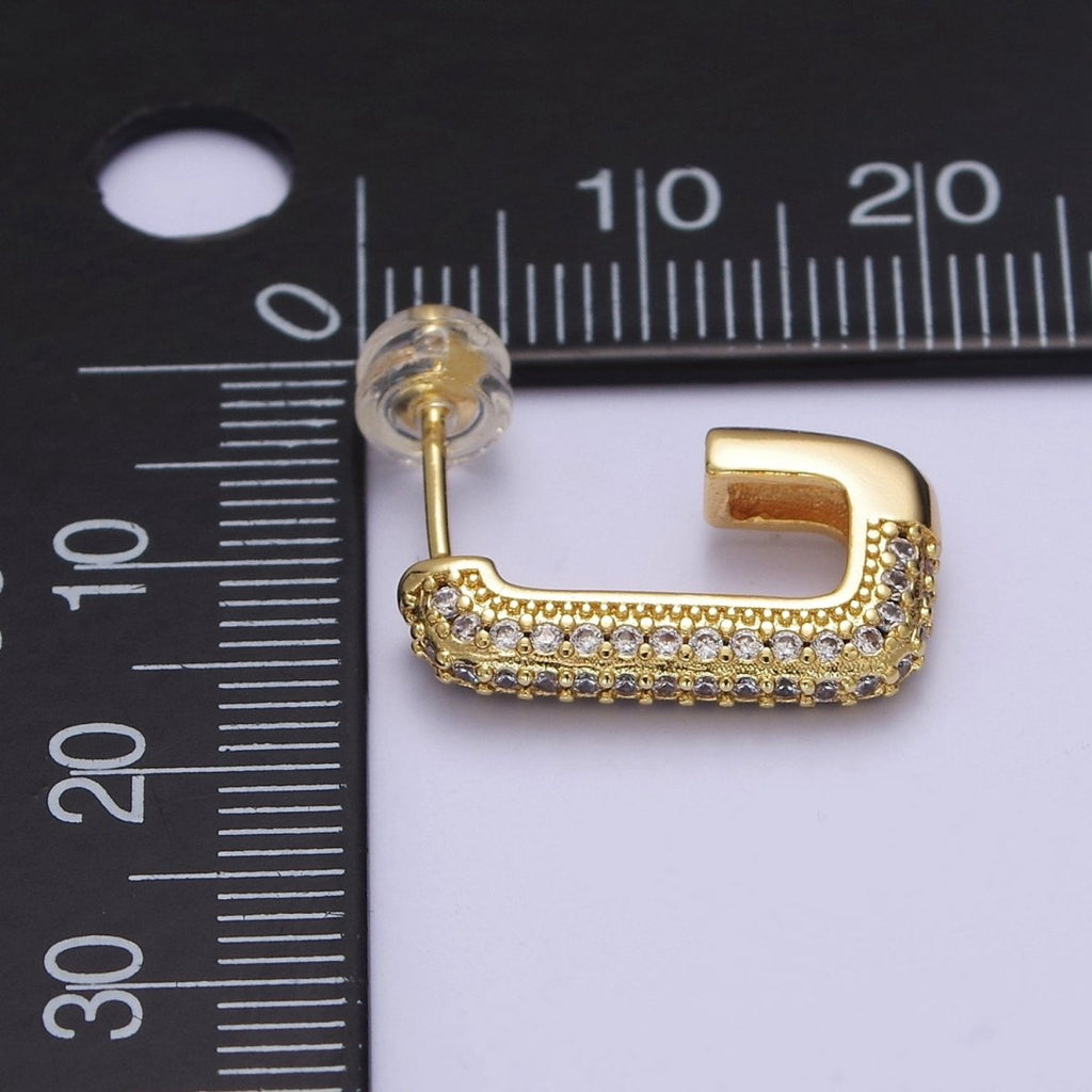 CZ Oblong Earrings, Square Hoops, Rectangular Earrings, Dainty Hoop Earrings, Geometrical Earrings V-124 - DLUXCA