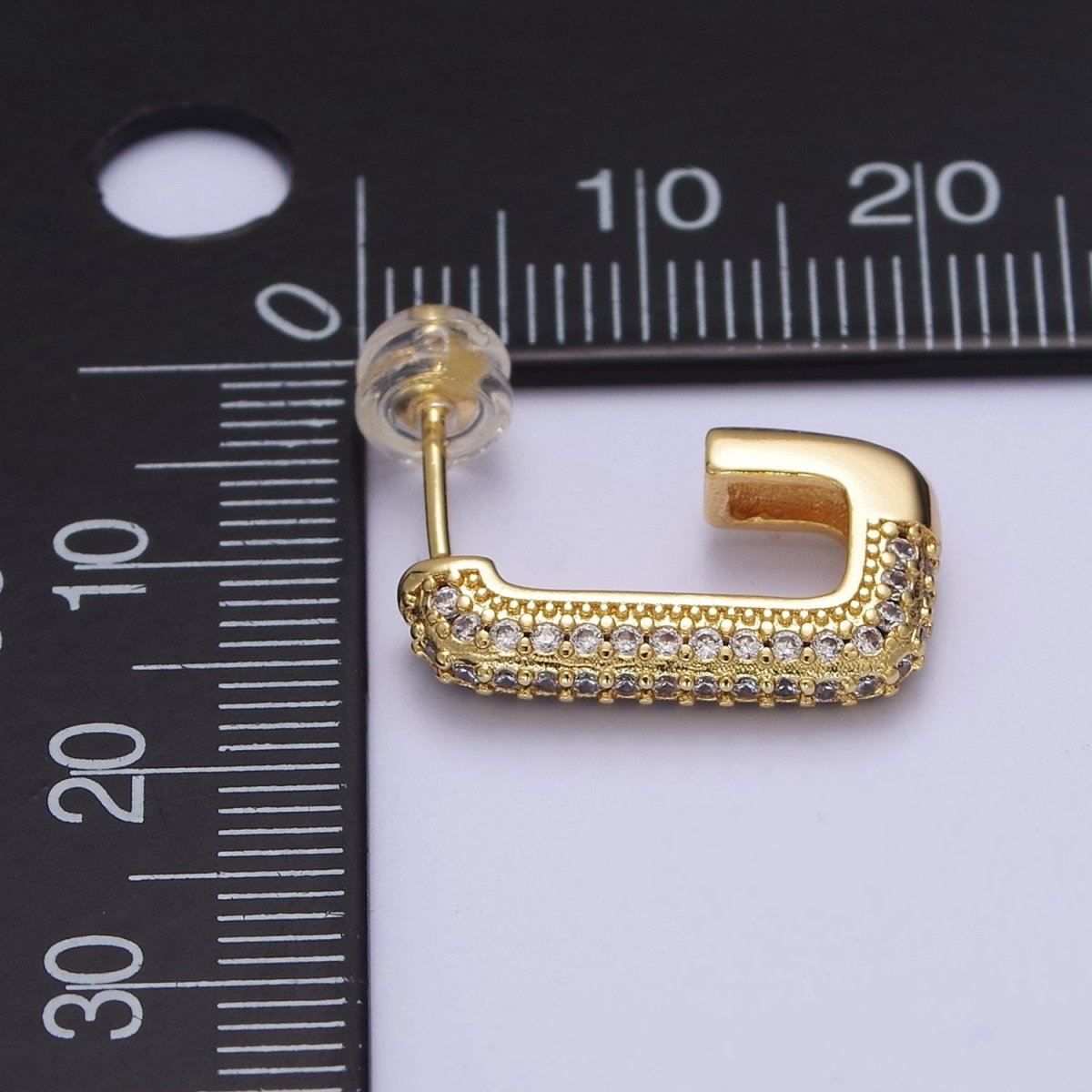 CZ Oblong Earrings, Square Hoops, Rectangular Earrings, Dainty Hoop Earrings, Geometrical Earrings V-124 - DLUXCA