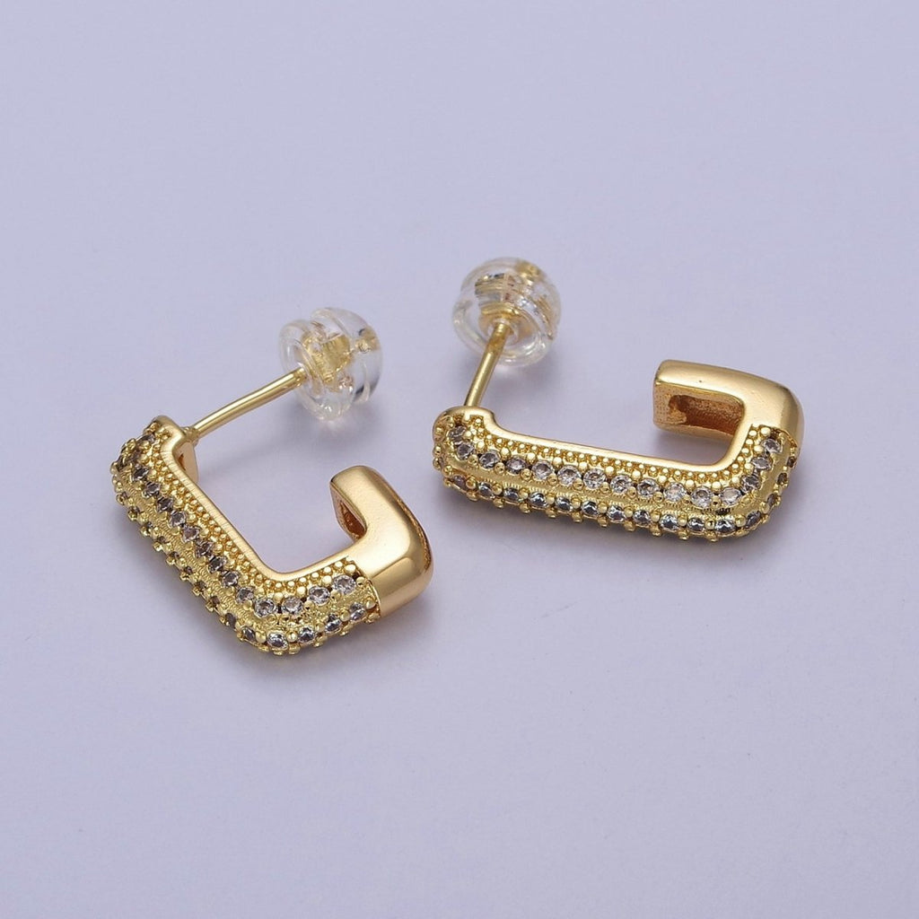 CZ Oblong Earrings, Square Hoops, Rectangular Earrings, Dainty Hoop Earrings, Geometrical Earrings V-124 - DLUXCA