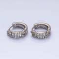 CZ Pave Huggie Hoops Silver Earrings with CZ Diamonds, Thick Huggie Earrings AB787 - DLUXCA