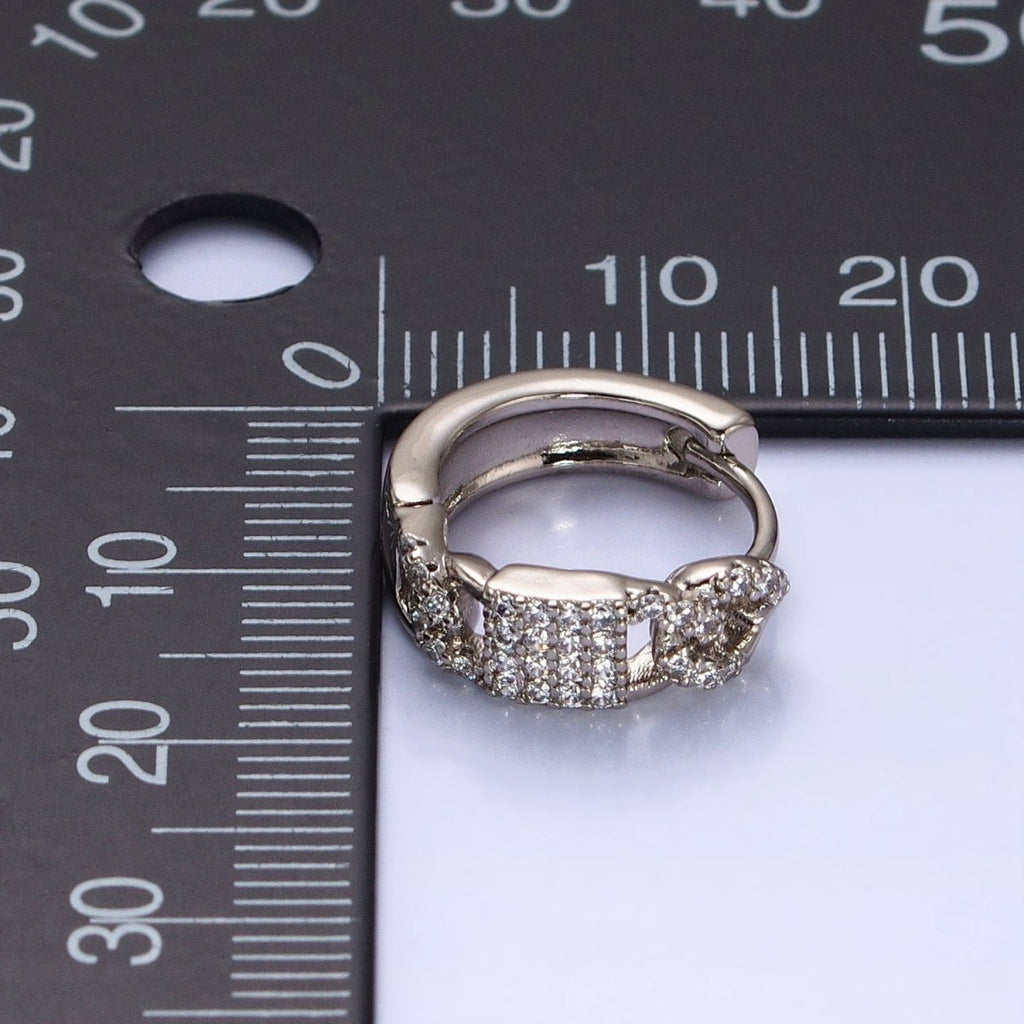 CZ Pave Huggie Hoops Silver Earrings with CZ Diamonds, Thick Huggie Earrings AB787 - DLUXCA