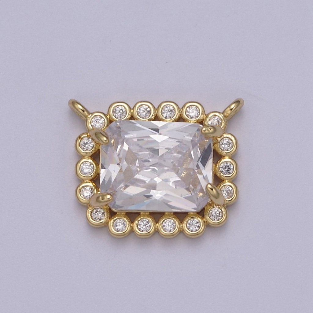CZ Square Link Connector 14k Gold plated CZ Link Connectors, Jewelry Making Supplies, Cubic Zirconia Geometric Jewelry F-749 F-753 F-754 F-757 F-758 - DLUXCA