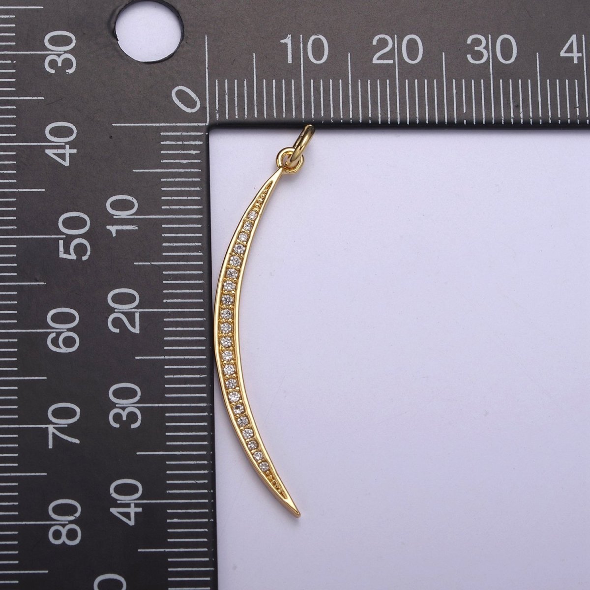CZ Thin Slender Moon Pendant Charm - 14K Gold plated Moon Silver Half moon Waning Moon Crescent Moon N-326 N-327 - DLUXCA