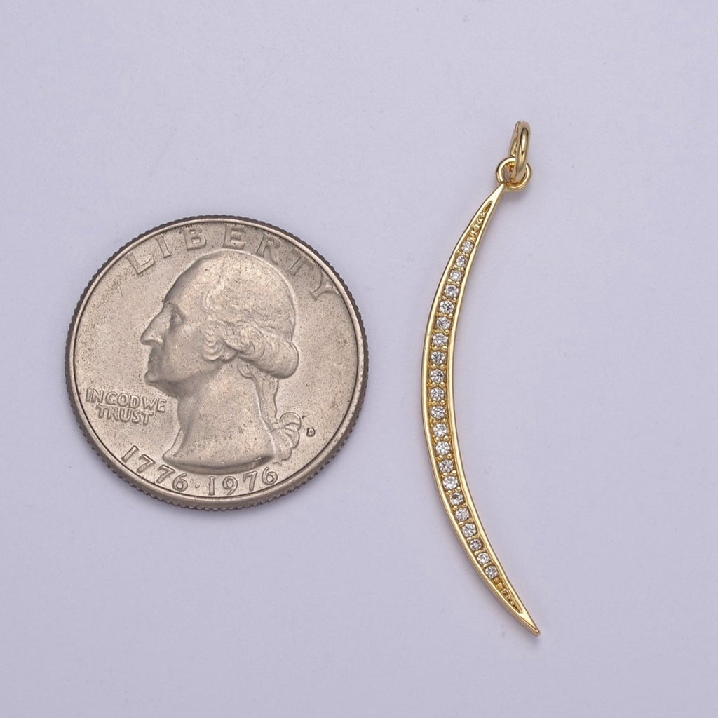 CZ Thin Slender Moon Pendant Charm - 14K Gold plated Moon Silver Half moon Waning Moon Crescent Moon N-326 N-327 - DLUXCA