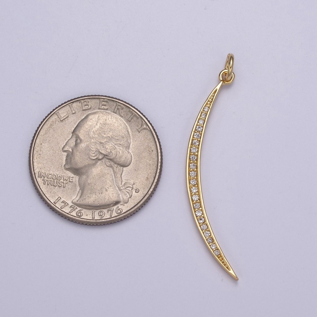 CZ Thin Slender Moon Pendant Charm - 14K Gold plated Moon Silver Half moon Waning Moon Crescent Moon N-326 N-327 - DLUXCA