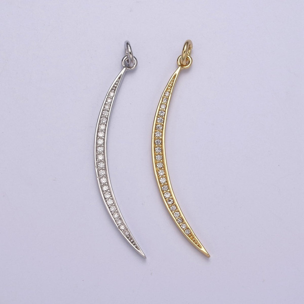 CZ Thin Slender Moon Pendant Charm - 14K Gold plated Moon Silver Half moon Waning Moon Crescent Moon N-326 N-327 - DLUXCA